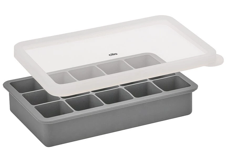 Cilio Blocks Ijsblokjesvorm Met Deksel 18,7 X 11,8 Cm Silicone Grijs