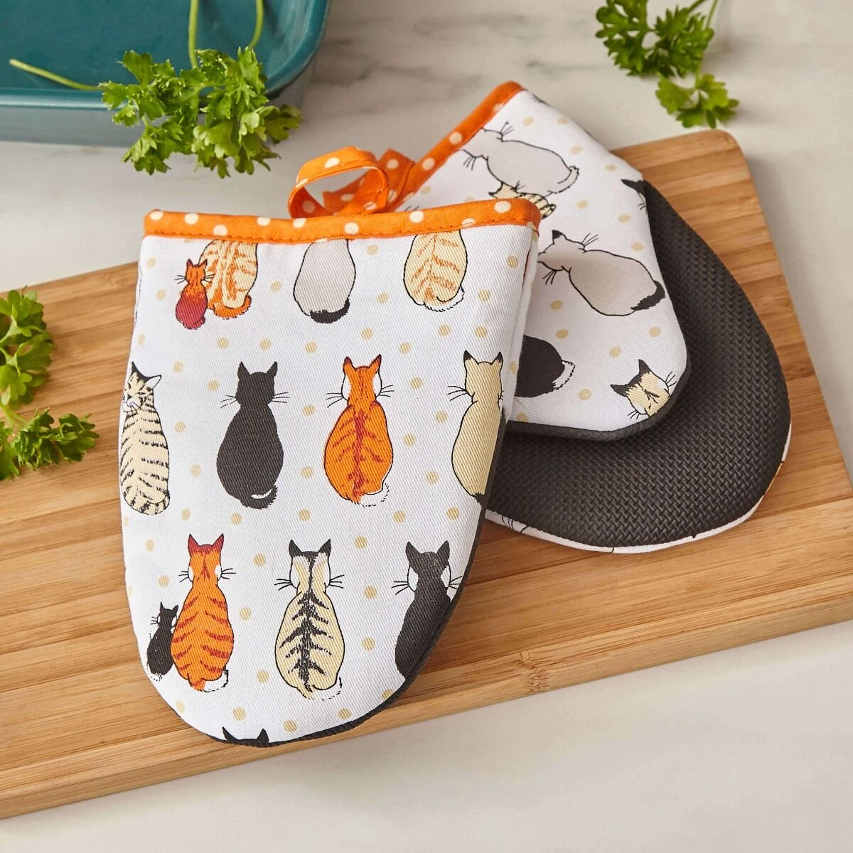 Ulster Weavers Cats In Waiting Kleine Ovenwant Katoen Oranje 2 Stuks - Afbeelding 2