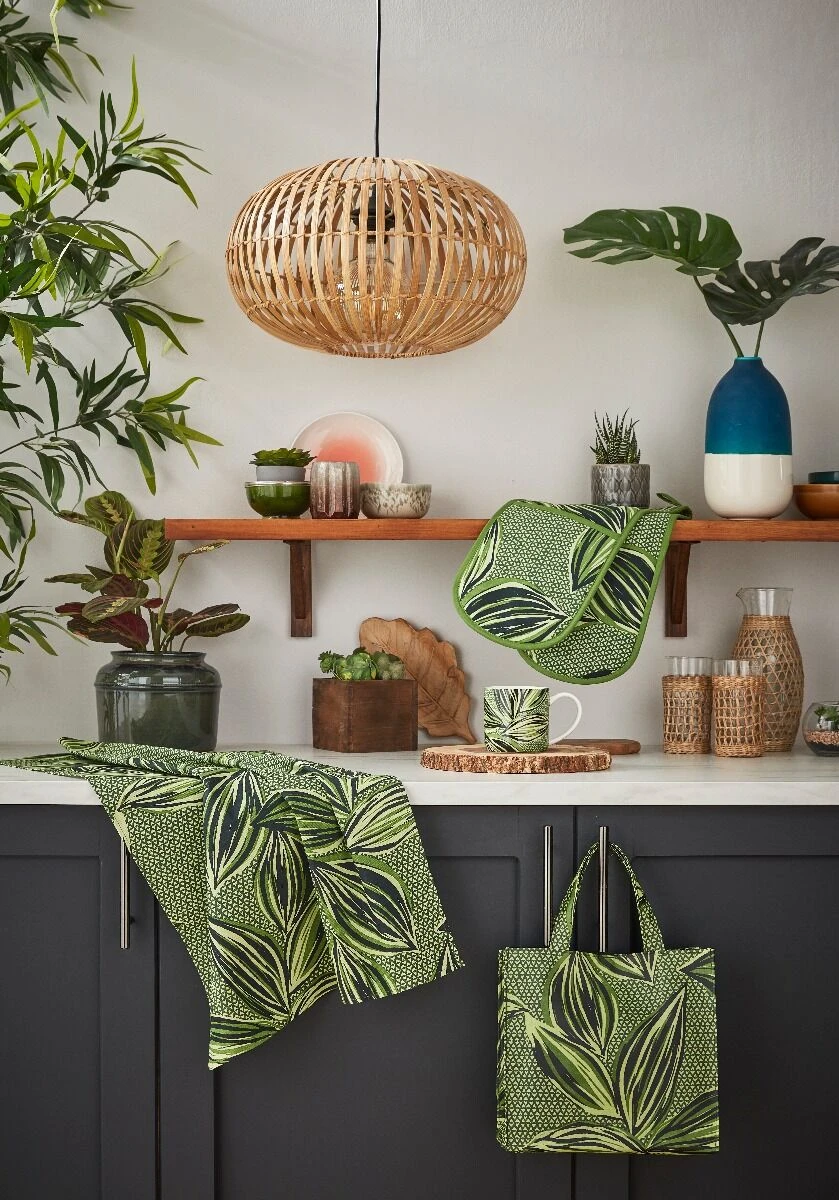 Ulster Weavers Geo Leaves Schort Katoen Groen - Afbeelding 3