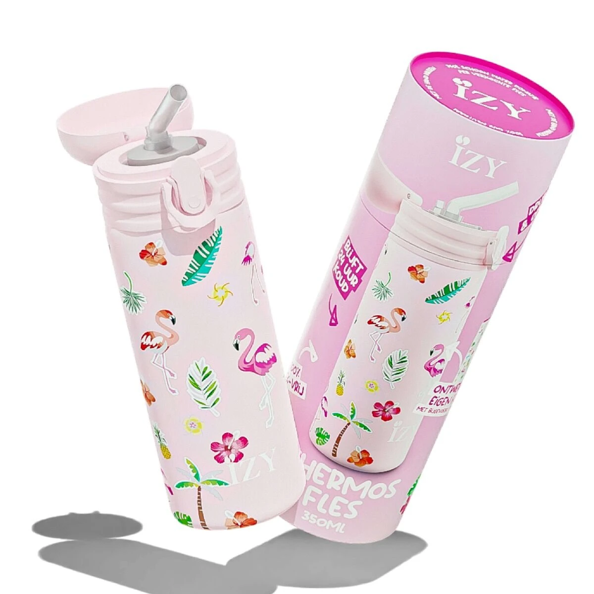 IZY Kids Drinkfles 350 Ml Pink Flamingo Rvs