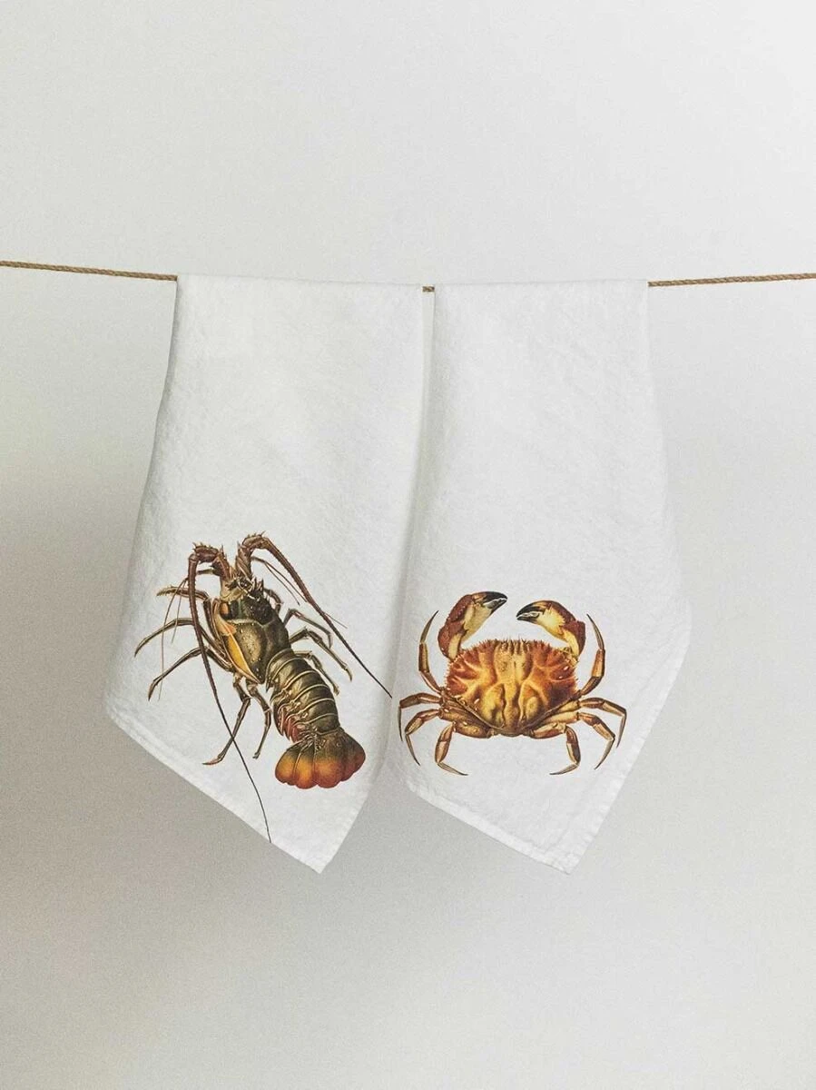 Oldenhof Crab & Lobster Handdoek 42 X 60 Cm Linnen 2 Stuks - Afbeelding 2