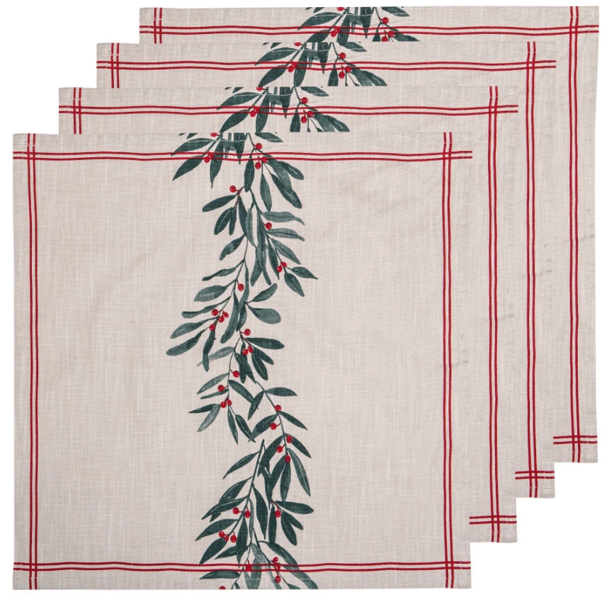 Ladelle Garland Servet 45 X 45 Cm Katoen Beige/rood 4-delig