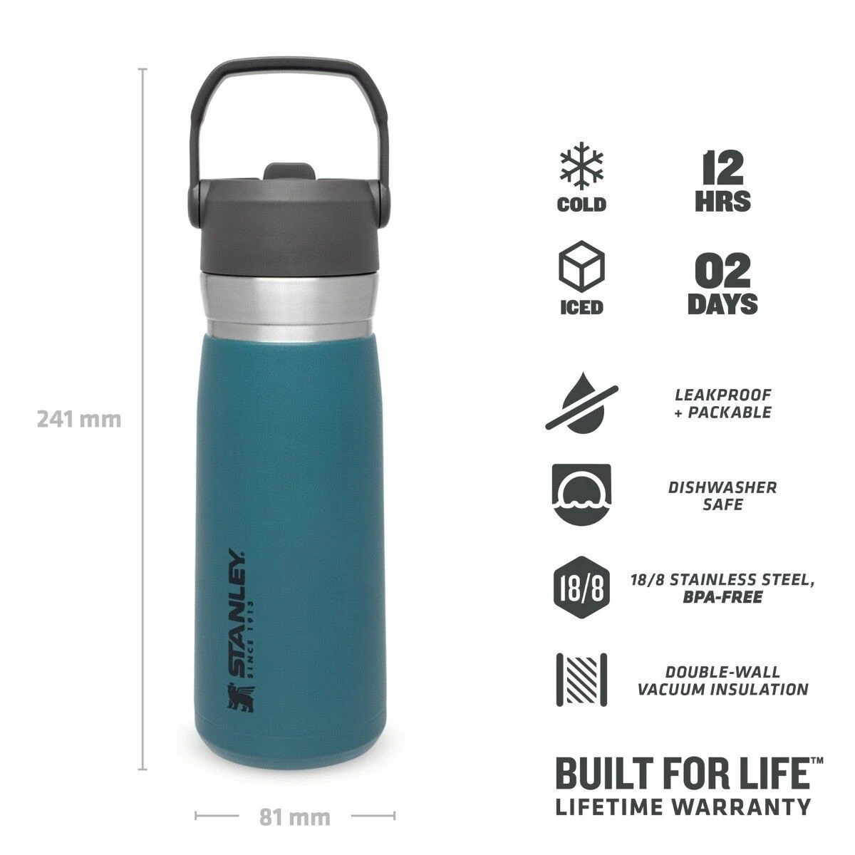 Stanley The IceFlow Flip Straw Water Bottle 650 Ml Lagoon - Afbeelding 2