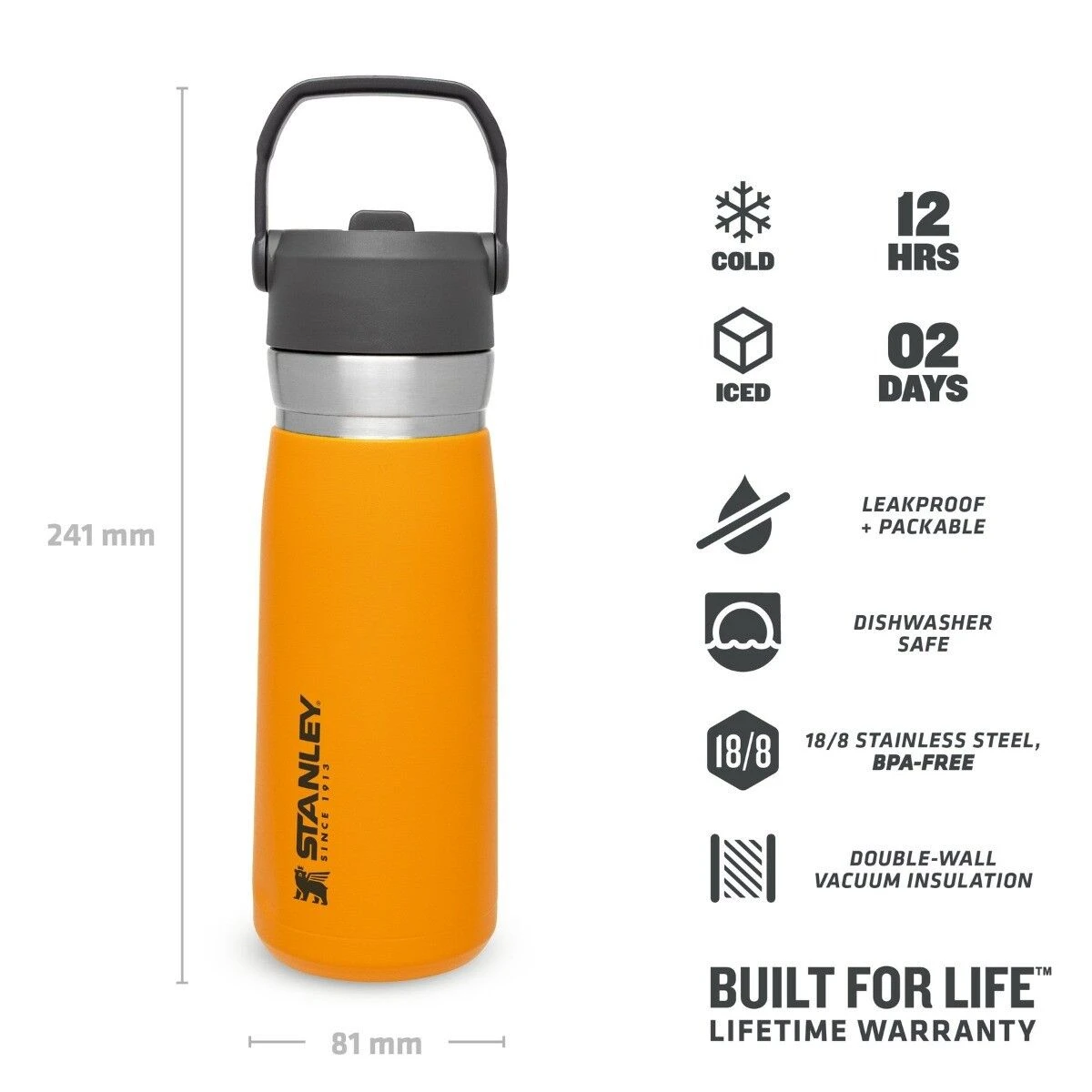 Stanley The IceFlow Flip Straw Water Bottle 650 Ml Saffron - Afbeelding 2